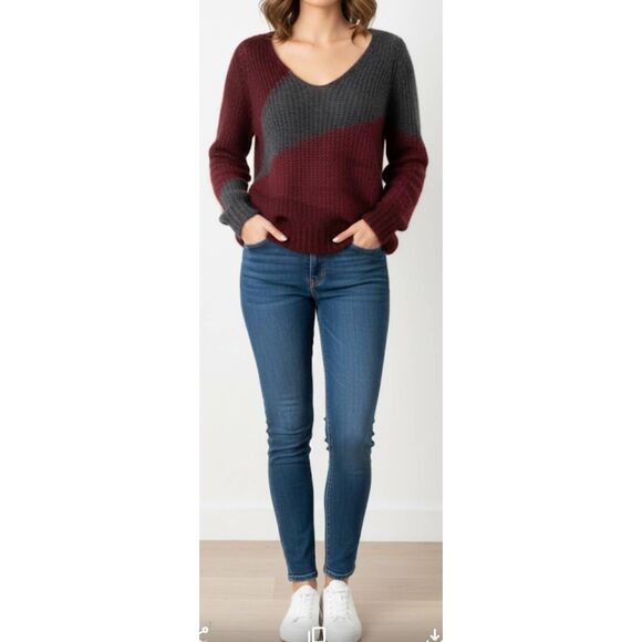 Eileen Fisher Womens small sweater alpaca wool burgundy gray lightweight soft - Picture 1 of 8